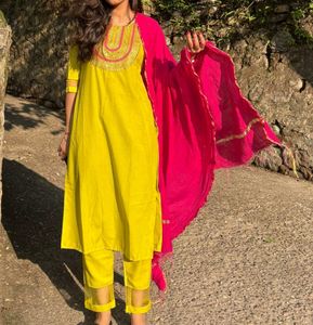 Yellow Embroidered Kurta Set