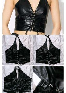 Black Faux Leather Halter Top