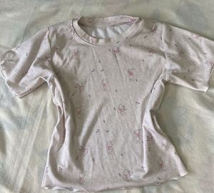 Cute Top bunny print  , baby tee , coquette
