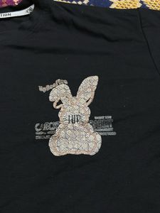 Black Rabbit Graphic Printed Oversized T-Shirt | C