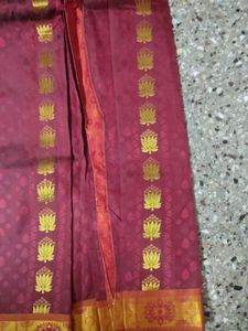 Price dropped Maroon Silk Saree with Gold Border