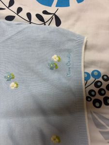 Light Blue Floral Embroidered Crop Top