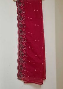 Elegant Red Embroidered Dupatta