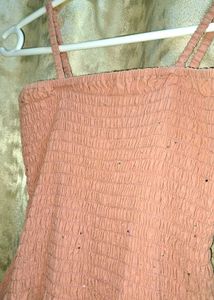 Pink Sparkly Smocked Crop Top