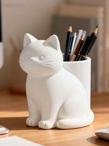Cute White Cat Pen Holder