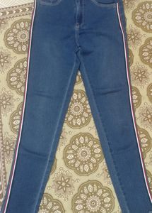 Blue Super Skinny Fit High Waist Side Strip Stretchable Jeans
