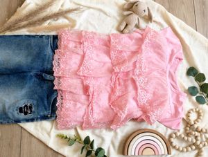 Pink Lace Trimmed Jeans