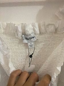 White Smocked Square Neck Top