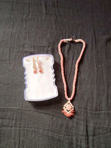 orange &amp; Silver Necklace and Earring Set