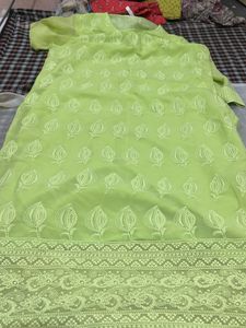 light green embroidered georgette kurta