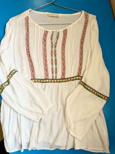 White Boho Embroidered Top | Flowy Aesthetic