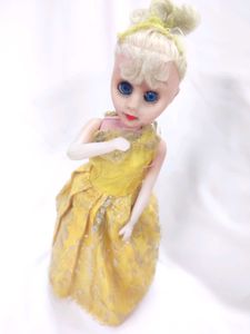 Vintage Toy Doll in Yellow Brocade Dress