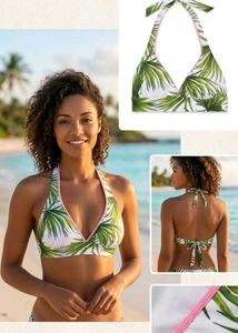 Tropical Leaf Print Bikini Top