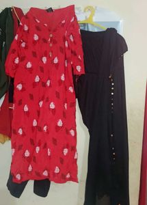 Red Floral Kurta Set