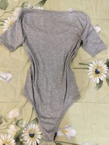 Grey Square Neck Bodysuit
