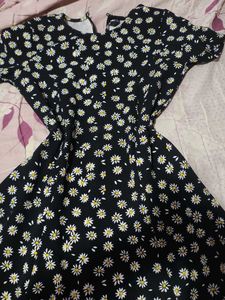 Black Daisy Print Mini Dress
