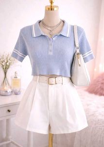 COMBO ❗Striped Long Sleeve Top &amp; Sports crop to
