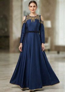 Blue Cold Shoulder Embroidered Gown(NEW)