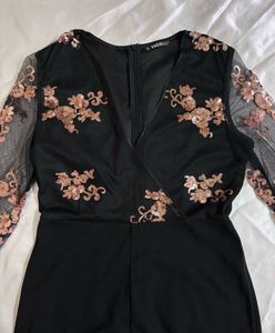 Shein Sequin Black Sheer Sleeve Jumpsuit