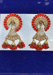 Exquisite Red & Gold Jhumka Earrings