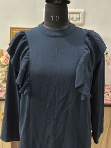 Chic Navy Ruffle Long Sleeve Top