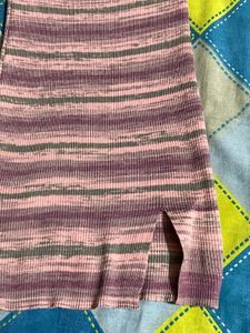 Striped Bodycon Mini Dress with Side Slit