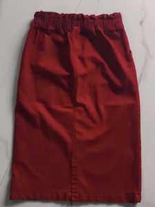 Maroon Button-Up Midi Skirt