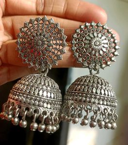 Oxidized Silver Jhumka Earrings