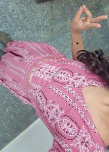 Embroidered print Pink Ethnic coord set