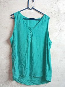 Oversized V-Neck Button-Up Top Teal Sleeveless