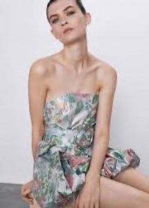 Zara Strapless Floral Bubble hem Dress