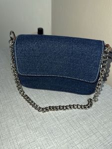 Denim Crossbody Bag with Chain Strap