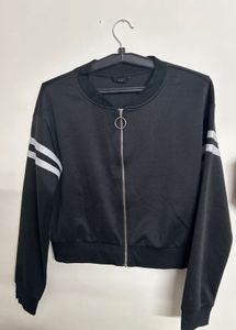 Black Bomber Jacket with White Stripes