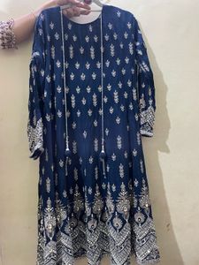 Elegant Navy Blue Embroidered Kurti
