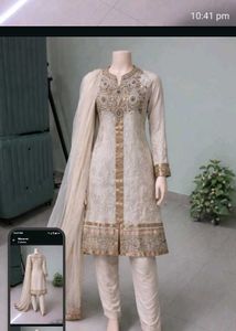 Elegant Cream & Gold Pakistani Suit