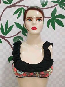 (300)Floral Print Bikini Top