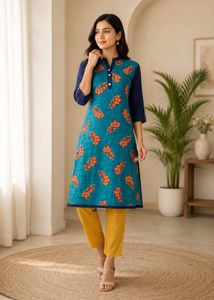Teal Kurta with Yellow Pants