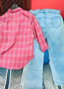 Pink Plaid Shirt and Blue Jeans
