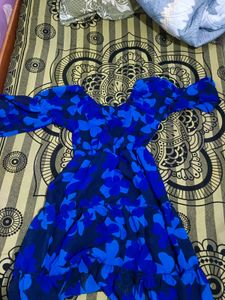 Blue Floral Tiered Midi Dress