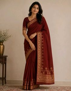 🎁Buy 1, Get 2 FREE🎁Beautiful Brown Saree