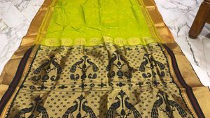 Vibrant Green Saree with Peacock Motif