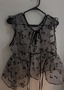 Chic Black & White Floral Peplum Top