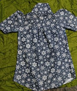Puff Sleeves Navy Blue Shirt, Size M, Cotton Blend