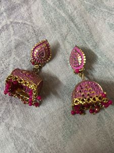 Pink Meenakari Jhumka Earrings