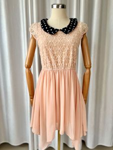 Peach Lace Dress with Polka Dot Collar