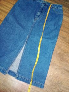 Blue Denim Midi Skirt with Slit