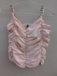 Chic Ruched Crop Top with Gold Chain Straps