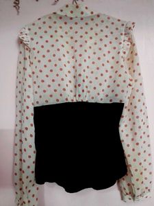 Polka Dot Corset Cinched Waist Blouse Top