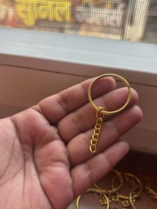 Gold Tone Keychain Rings with Chains