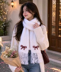 Pinteresty Beautiful Knit Scarf with Bow Accents